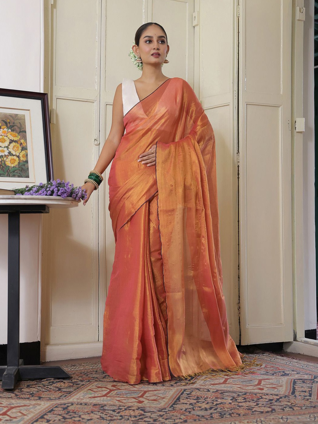 

Apaapi Threads of glory Tissue Saree, Brown