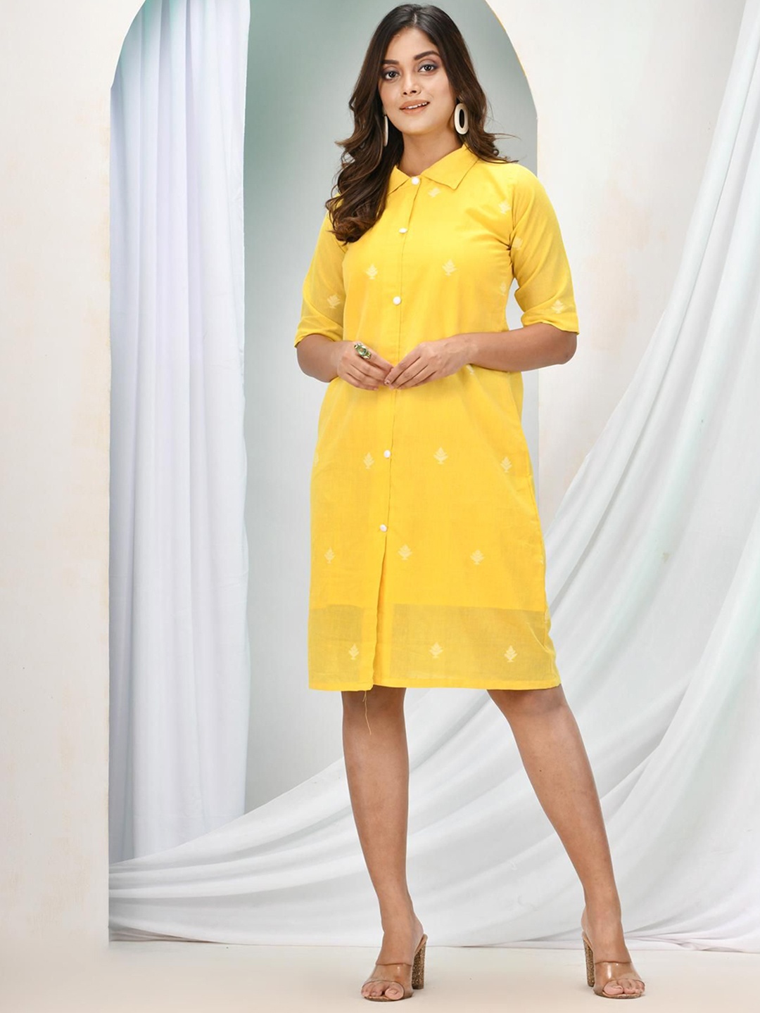 

Angoshobha Women Printed Sheath Dress, Yellow