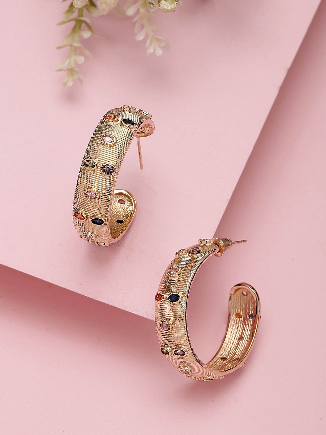 

Bohey by KARATCART Gold-Plated Cubic Zirconia Contemporary Half Hoop Earrings