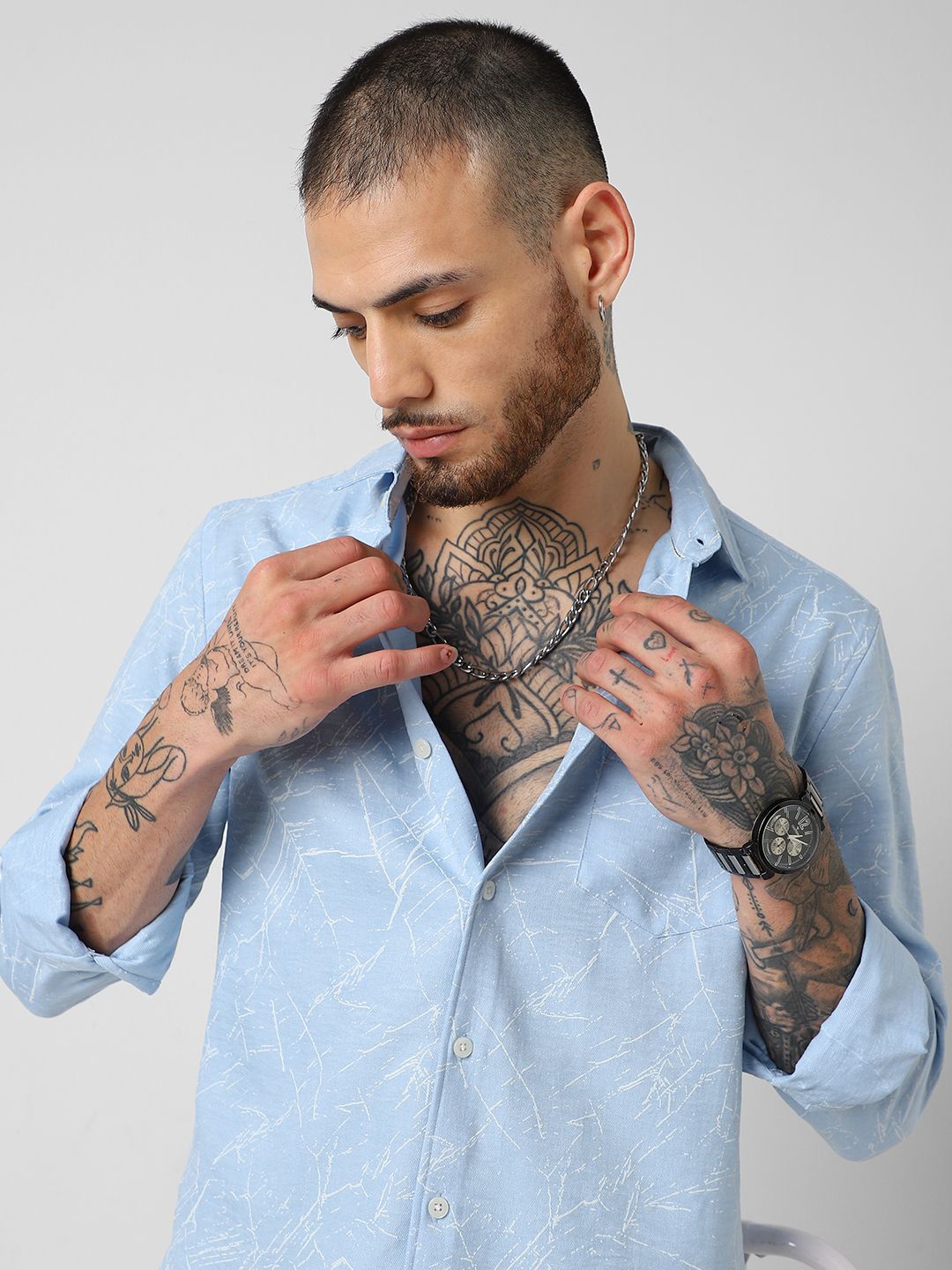 

VASTRADO Men Classic Spread Collar Abstract Printed Slim Fit Casual Shirt, Blue