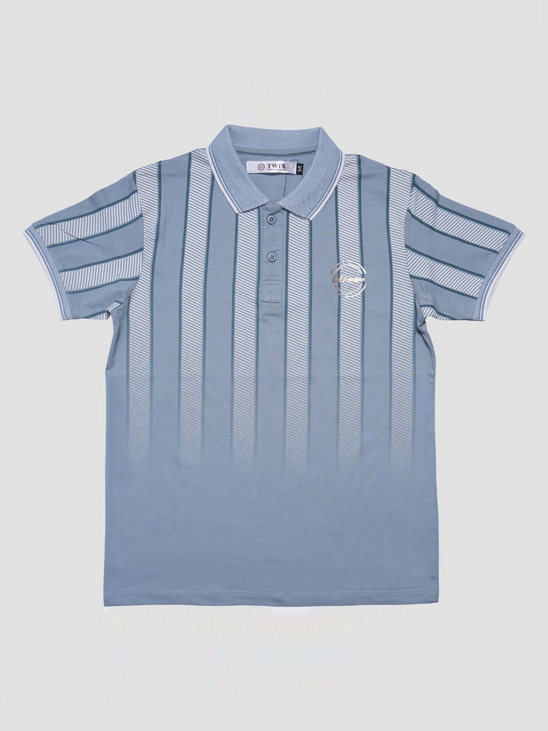 

TWIX Boys Striped Polo Collar Cotton T-Shirt, Grey