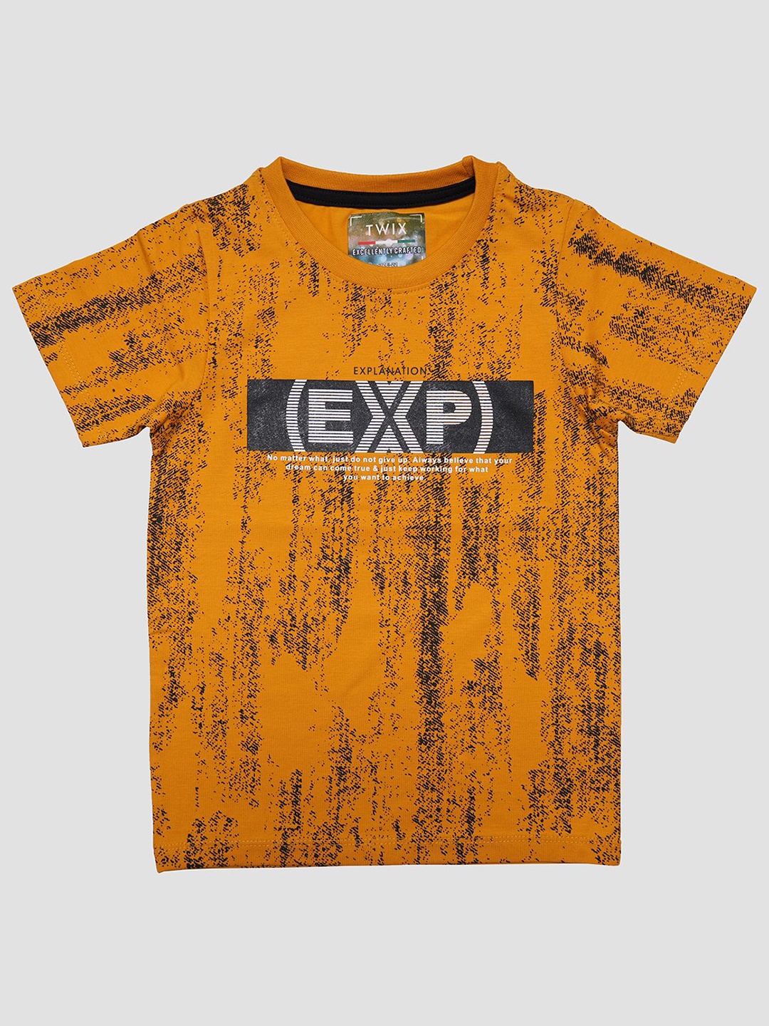 

TWIX Boys Abstract Printed Round Neck Cotton T-Shirt, Mustard