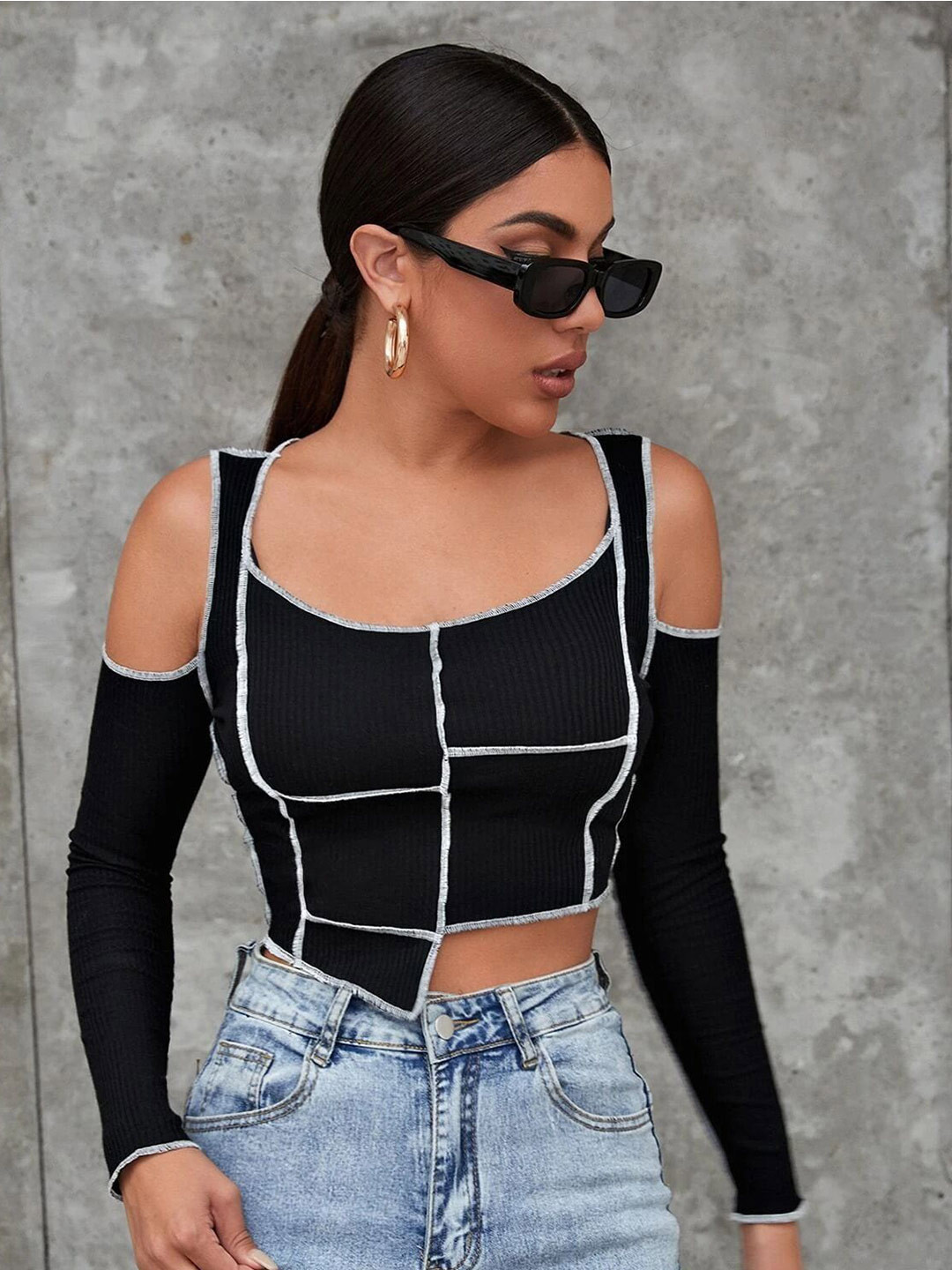 

Stylecast X Slyck Cold-Shoulder Crop Top, Black