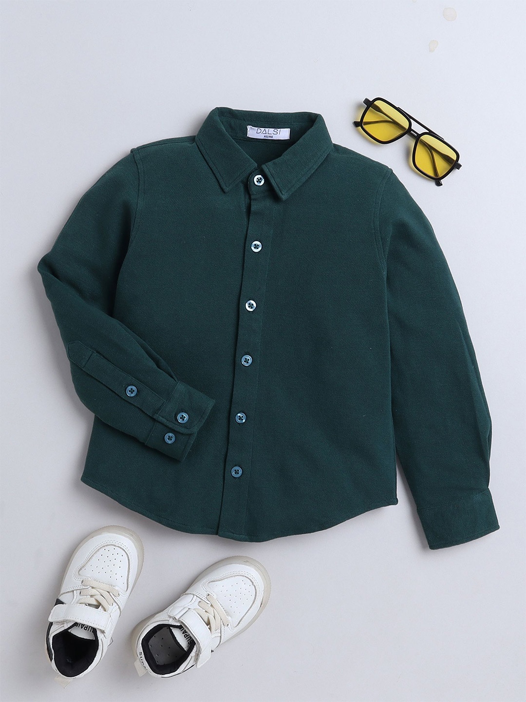 

DALSI Boys Relaxed Boxy Opaque Semiformal Shirt, Green