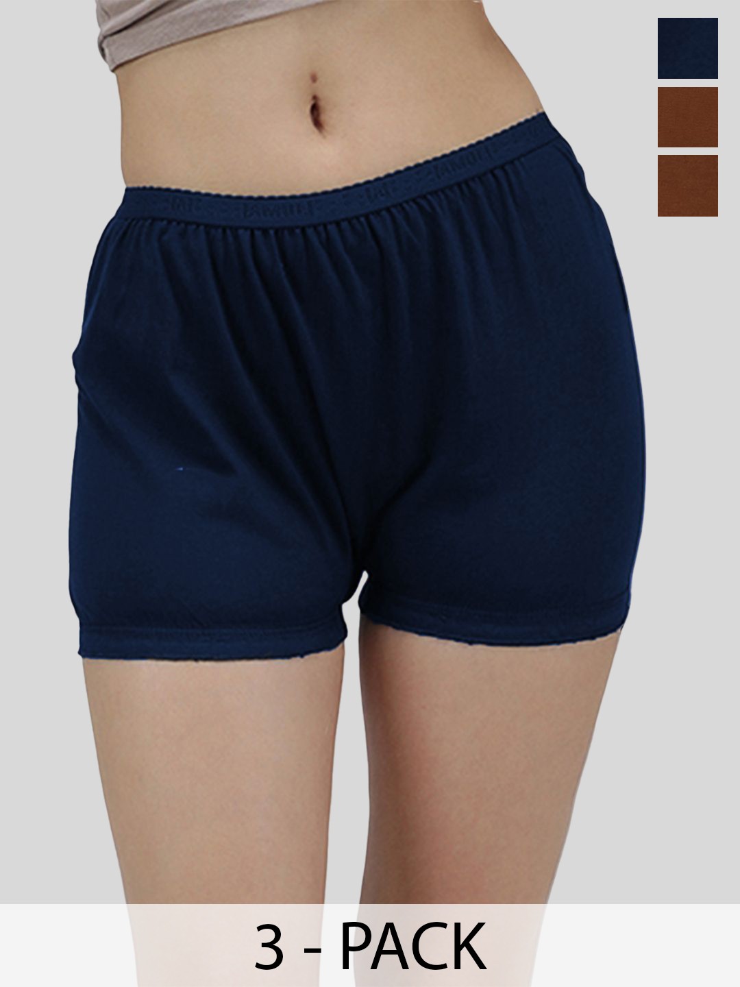

AMUL COMFY Pack Of 3 Mid-Rise Pure Cotton Boy Shorts Briefs- AC-PLBLOOMOE-PE-CB-LB-S-3PC, Navy blue