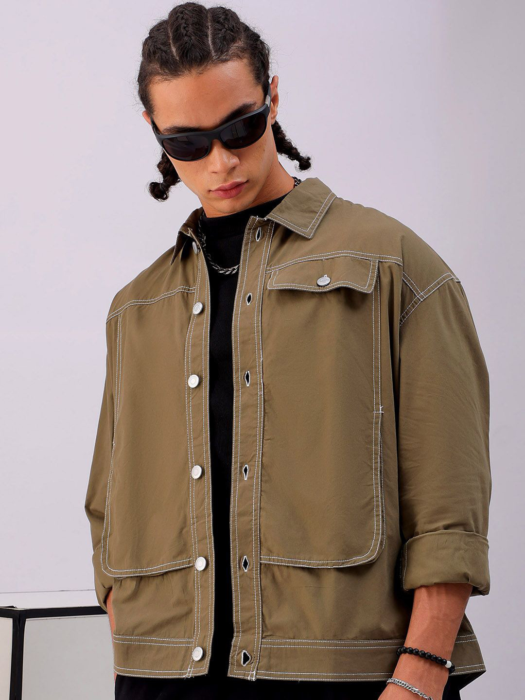 

The Indian Garage Co Men Boxy Opaque Casual Shirt, Olive