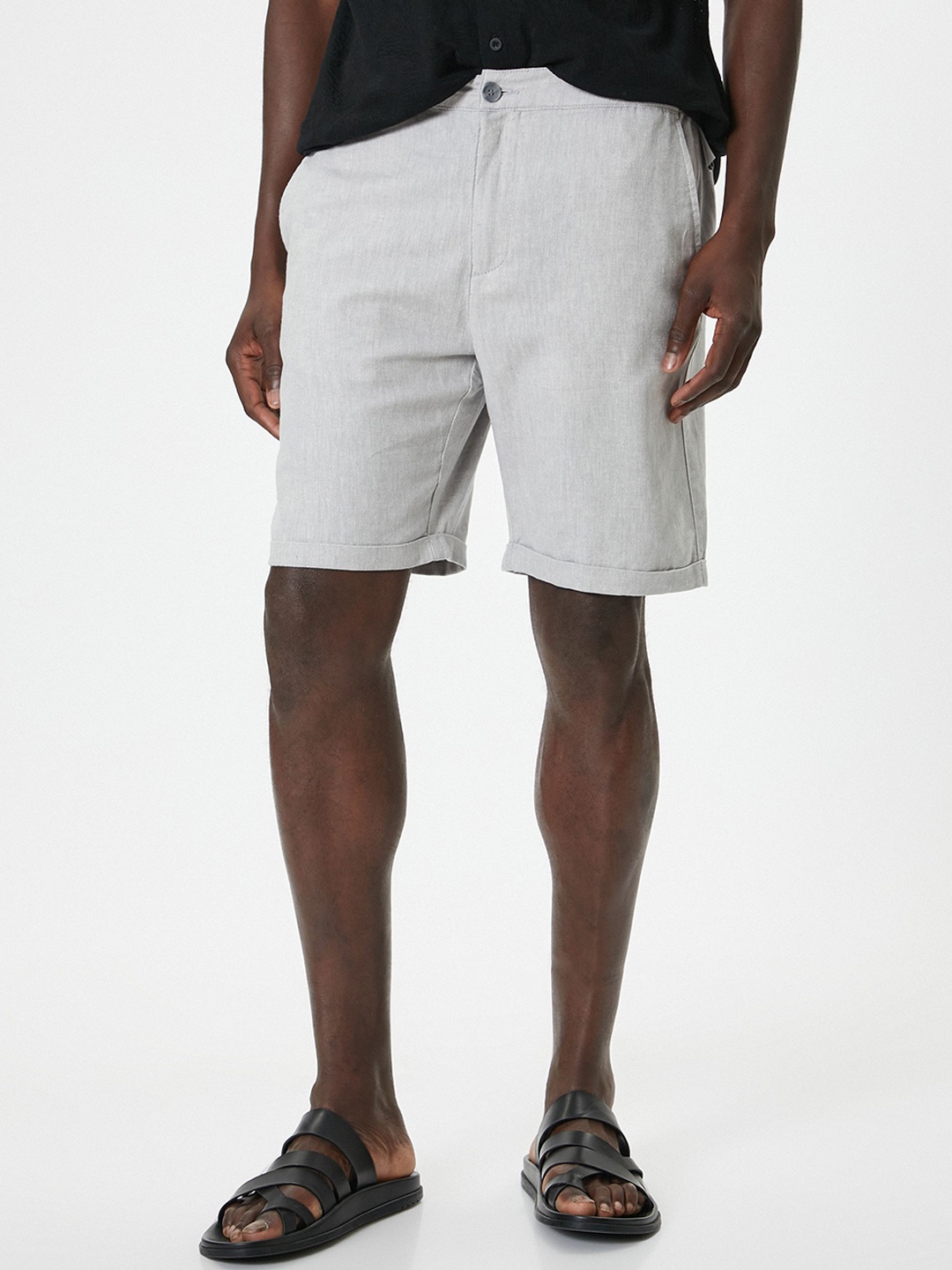 

Koton Men Checked Linen Shorts, Grey