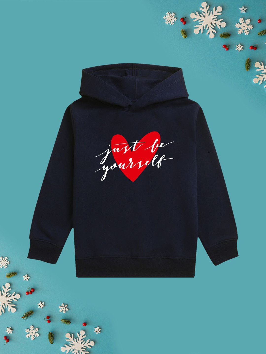 

NUSYL Girls Typography Printed Hooded Sweatshirt, Navy blue