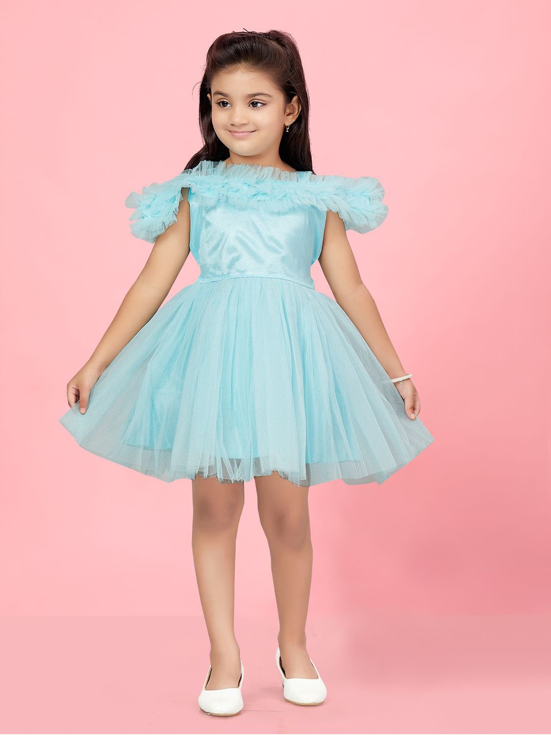

BAESD Flutter Sleeve Net Fit & Flare Dress, Turquoise blue