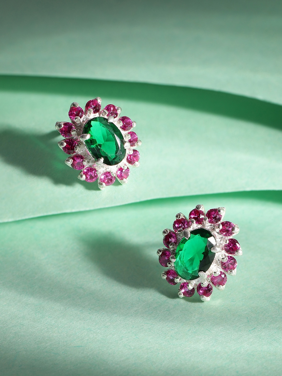 

Unniyarcha 92.5 Silver Oval Studs Stones-Studded Studs