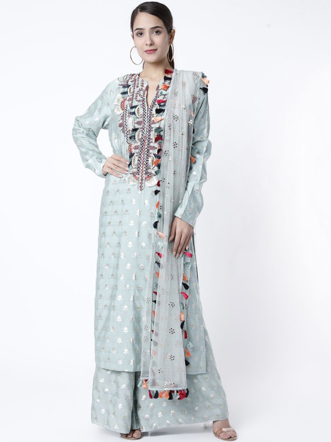 

Payal Singhal Floral Printed Regular Straight Kurta with Palazzos & Dupatta, Blue