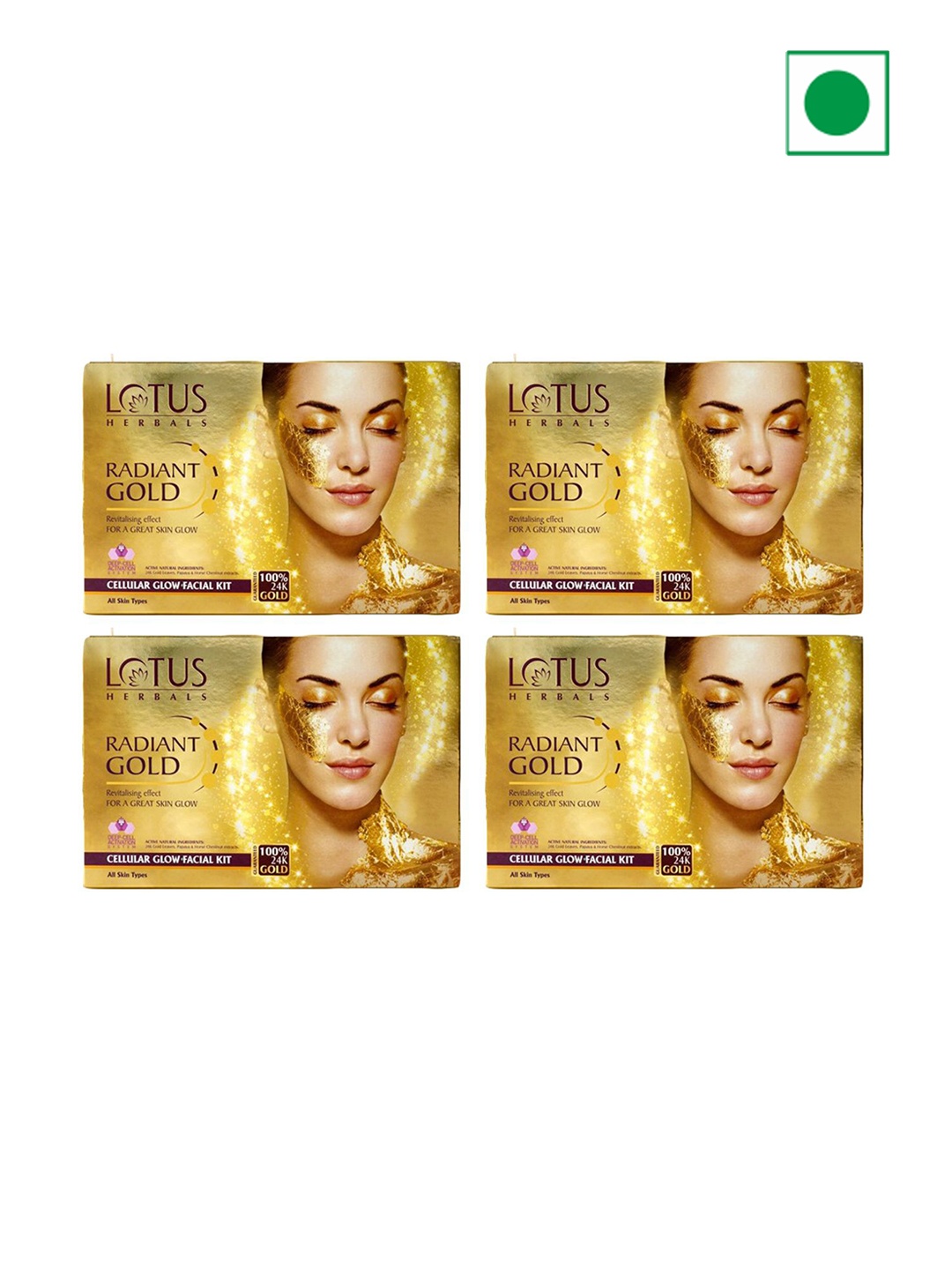 

Lotus Herbals Set Of 4 Radiant 24K Gold Cellular Glow Facial Kit - 37g Each