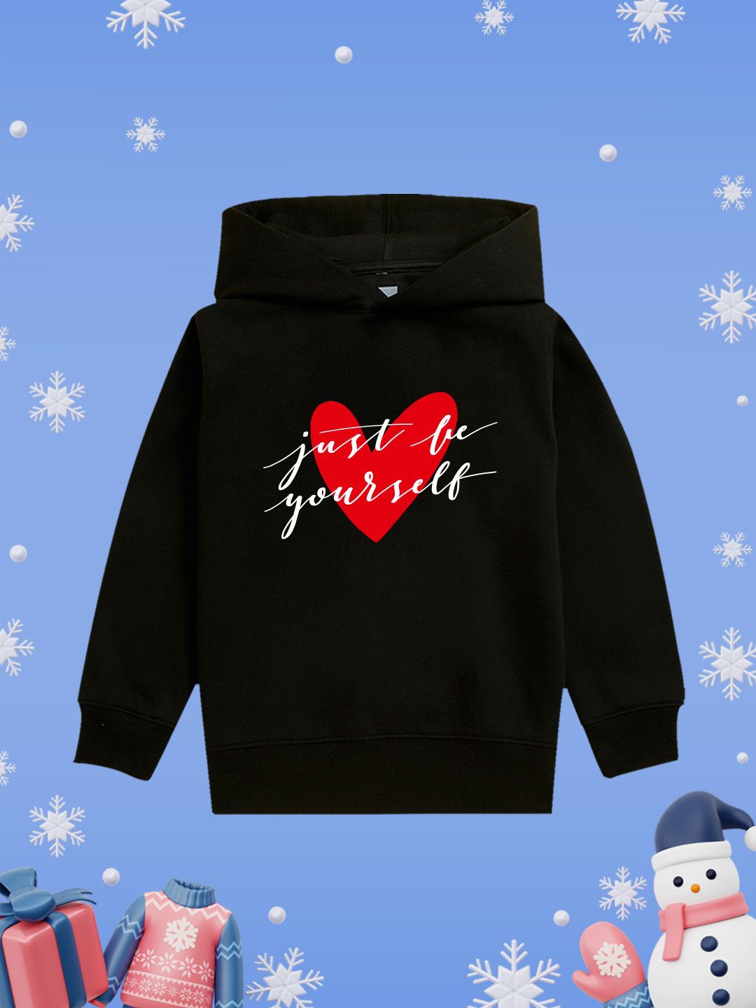 

NUSYL Girls Typography Printed Hooded Sweatshirt, Black