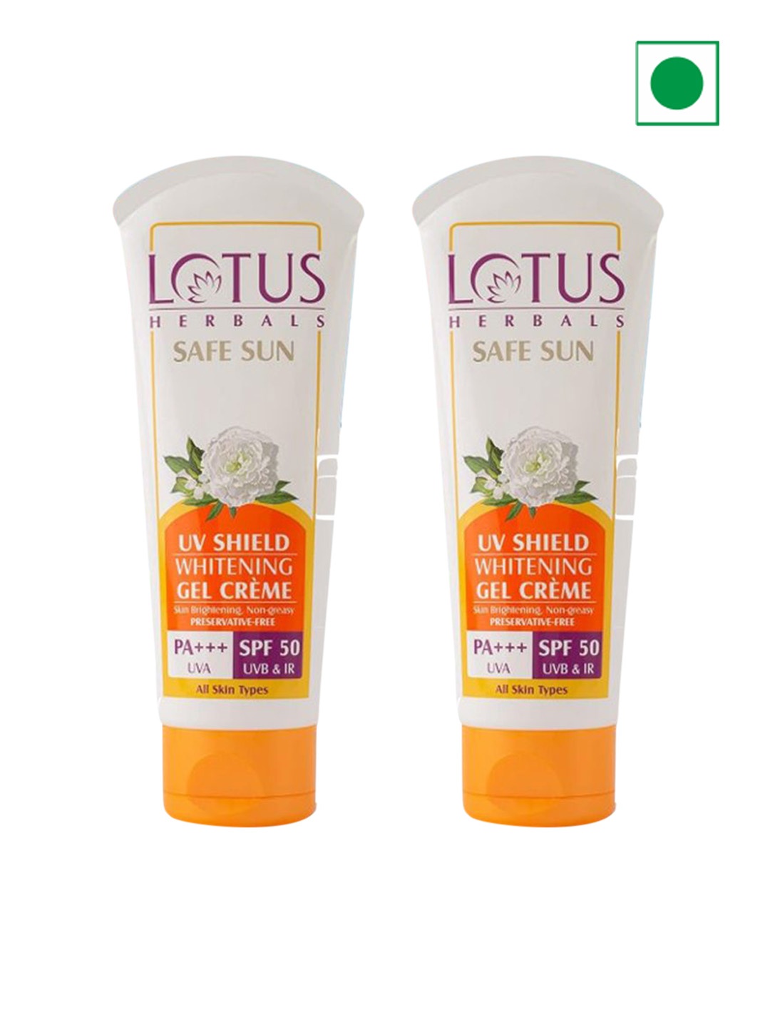 

Lotus Herbals Safe Sun Set Of 2 UV Shield Whitening SPF 50 Gel Sunscreen - 100g Each, White