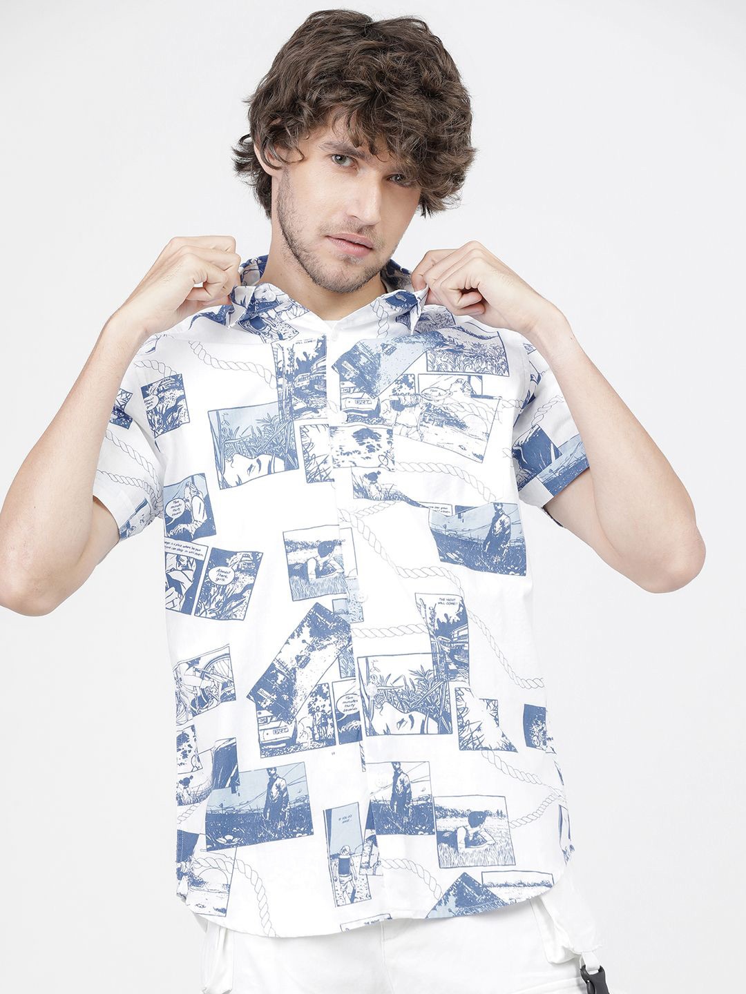 

HIGHLANDER Men Slim Fit Opaque Printed Casual Shirt, White