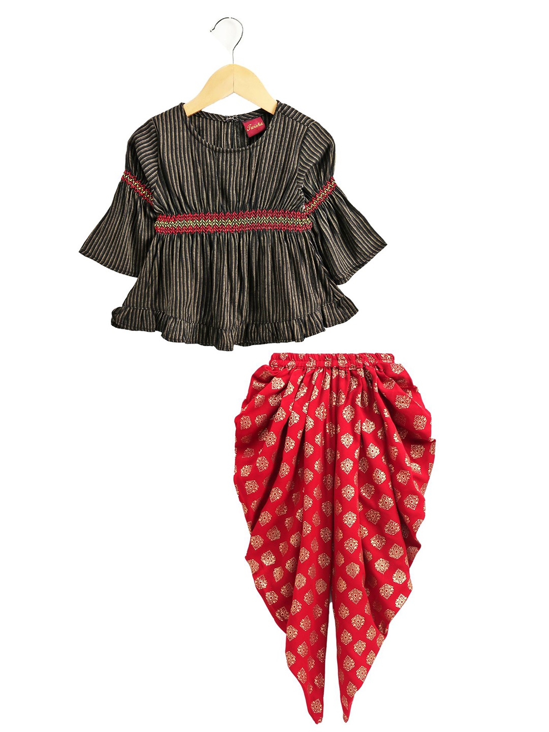 

Twisha Girls Striped Top with Dhoti Pants, Black