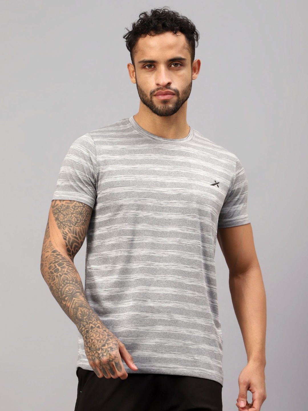 

VECTOR X Men Striped Round Neck T-Shirt, Grey