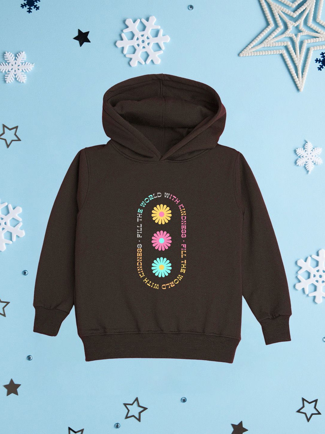 

NUSYL Girls Hooded Floral Printed Sweatshirt, Brown