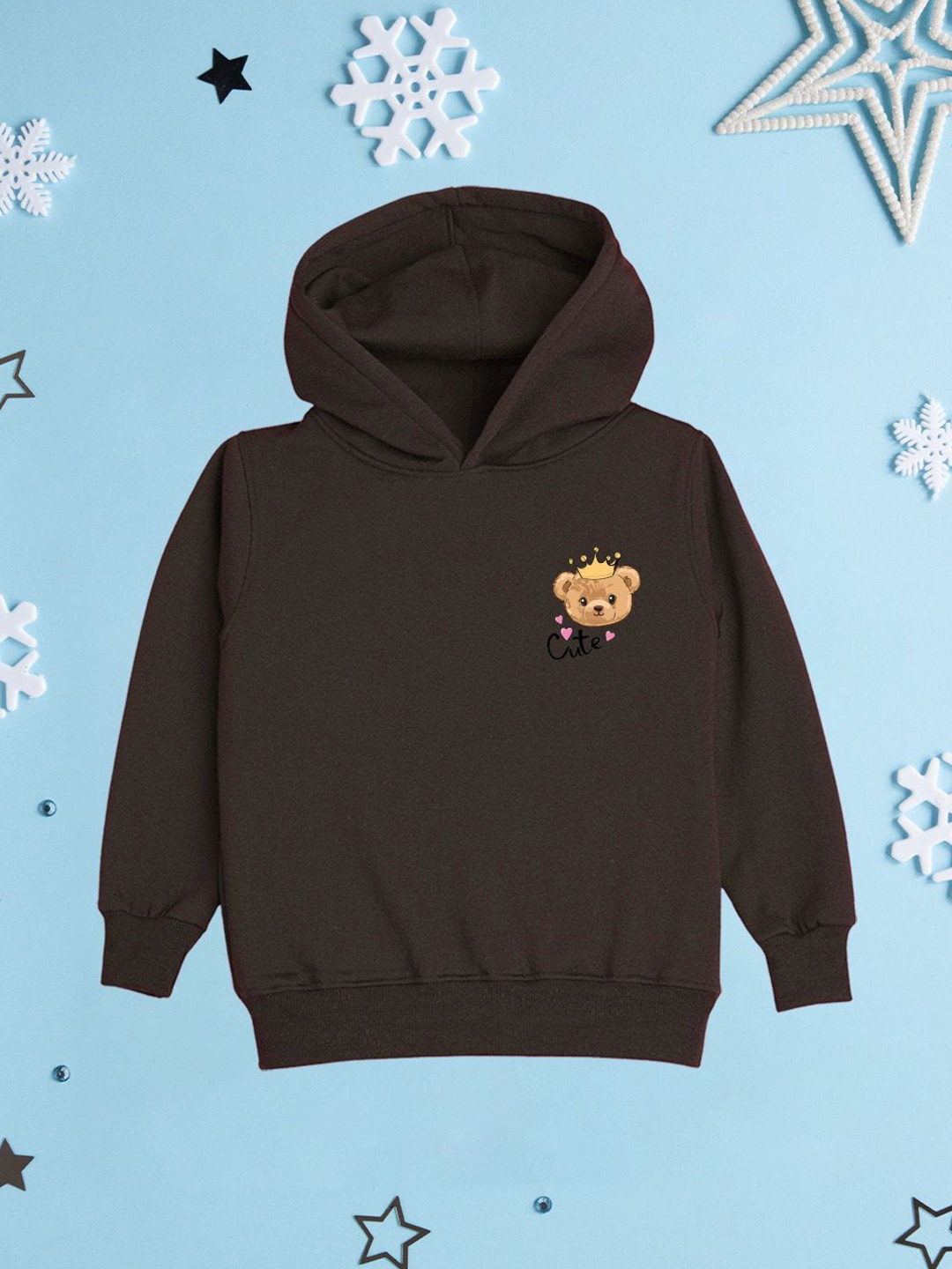 

NUSYL Girls Graphic Printed Hooded Sweatshirt, Brown