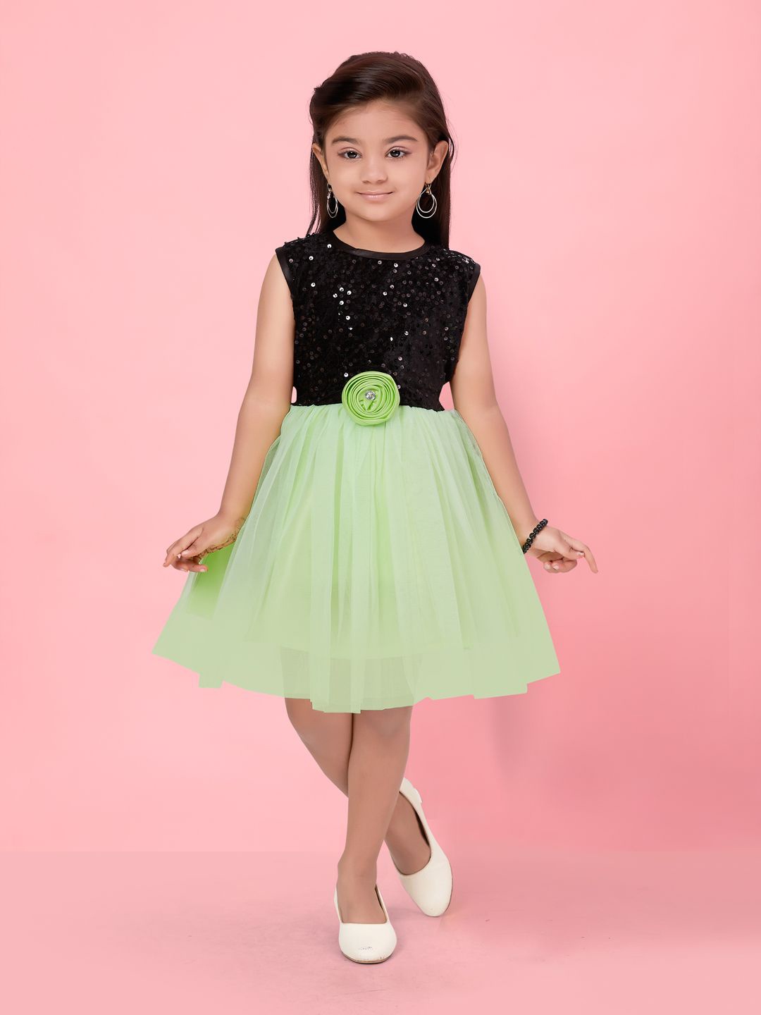 

BAESD Girls Sequin Velvet Fit & Flare Dress, Green