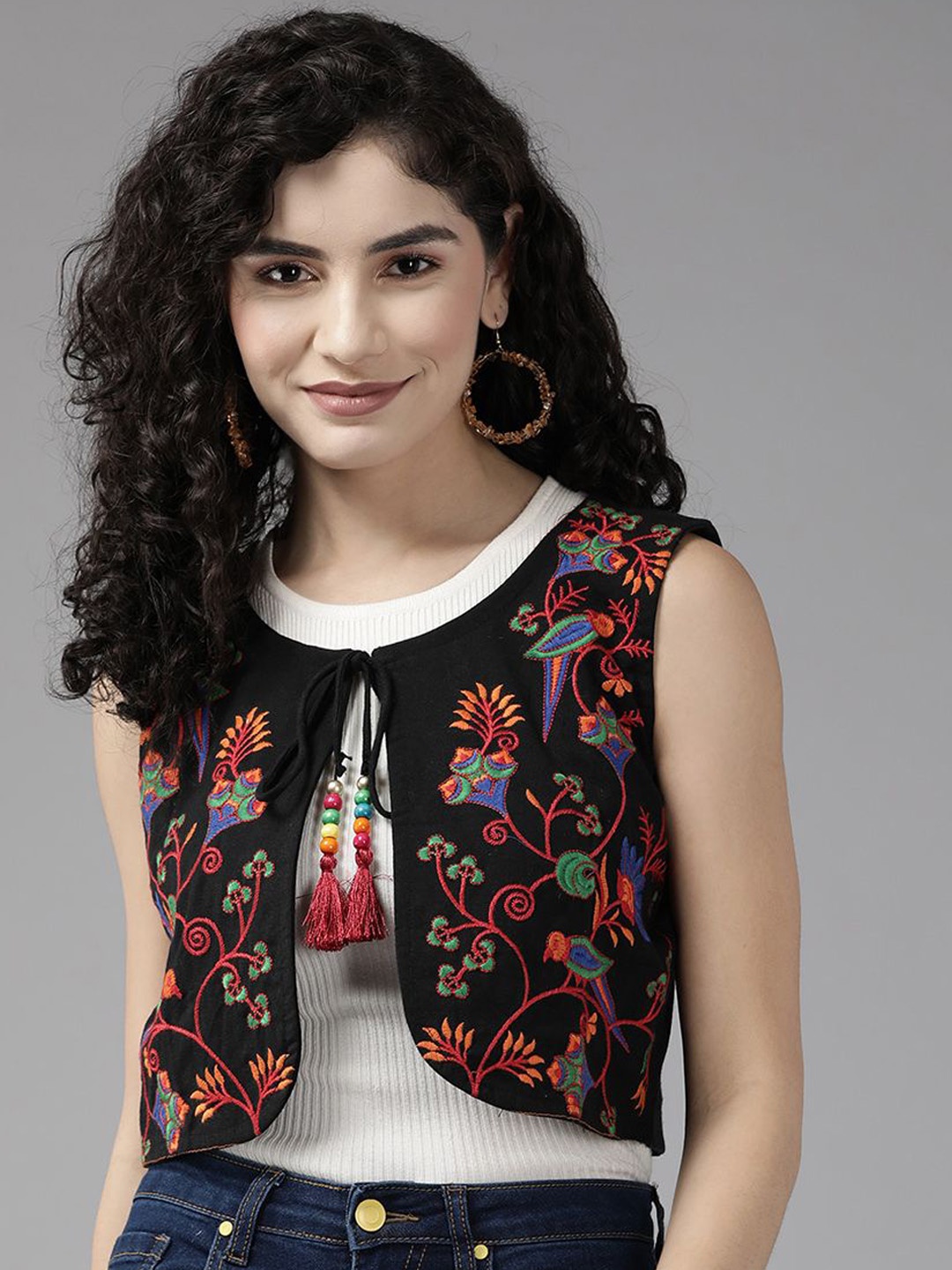 

BAESD Women Floral Cotton Windcheater Longline Quilted Jacket with Patchwork, Black