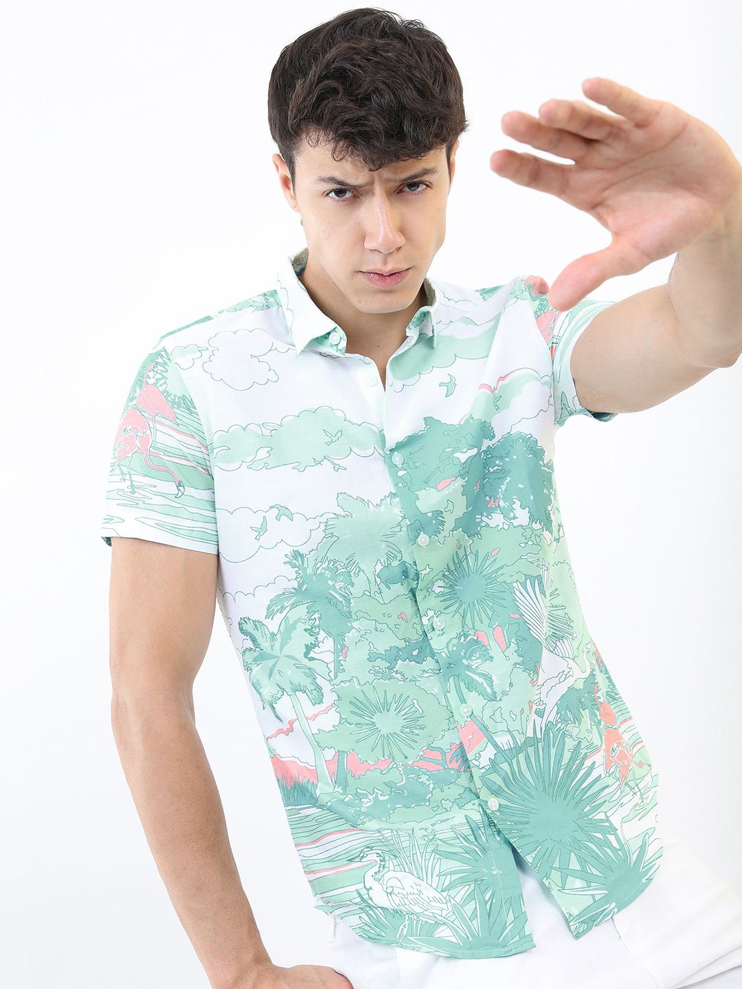 

HIGHLANDER Men Slim Fit Floral Opaque Printed Casual Shirt, Green