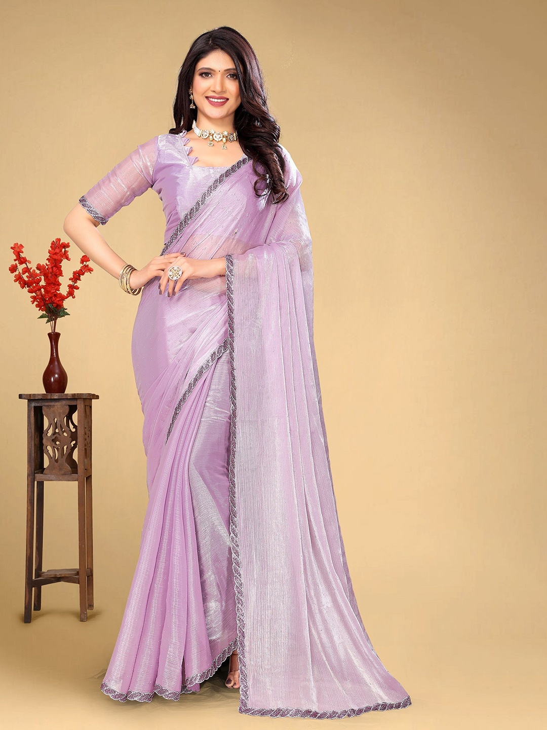 

BAESD Embellished Beads and Stones Saree, Purple