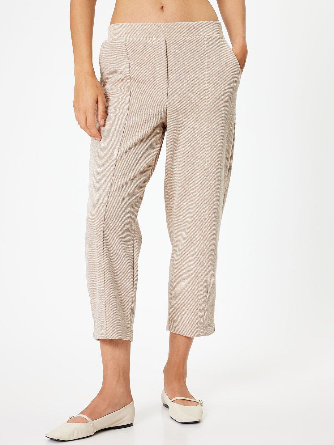 

Koton Women Mid-Rise Regular Fit Trousers, Beige