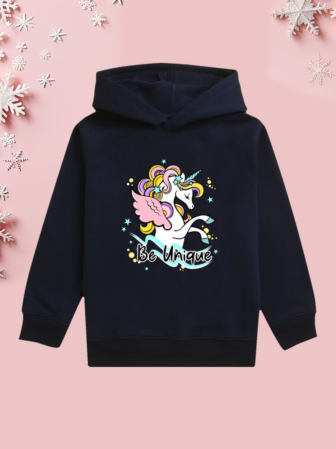 

NUSYL Girls Graphic Printed Hooded Sweatshirt, Navy blue