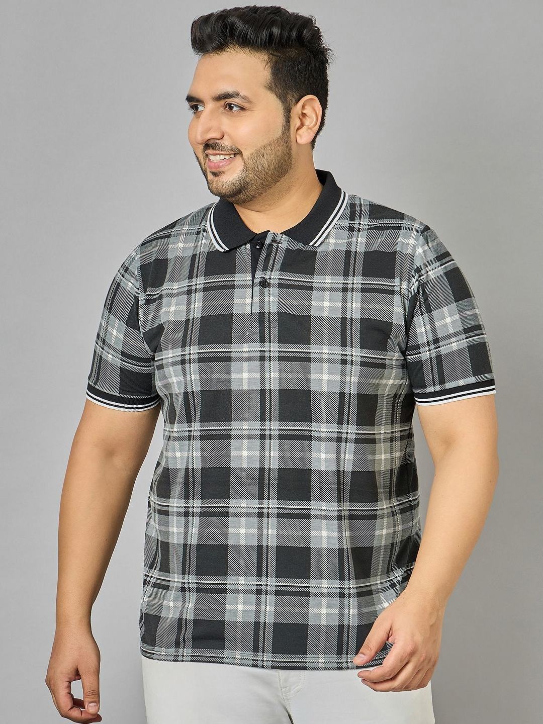 

AUSTIVO Men Checked Polo Collar Cotton T-Shirt, Multi