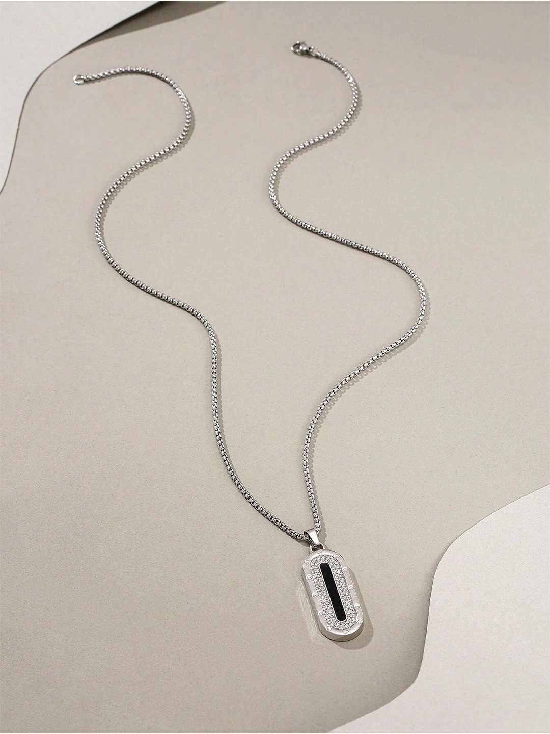 

KRENOZ Men Silver-Plated Geometric Pendants with Chains