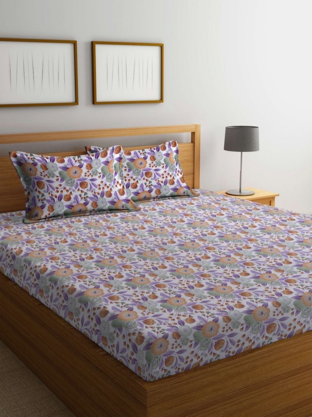 

BOMBAY DYEING Cardinal Brown & White Floral 120 TC Pure Cotton King Bedsheet Set
