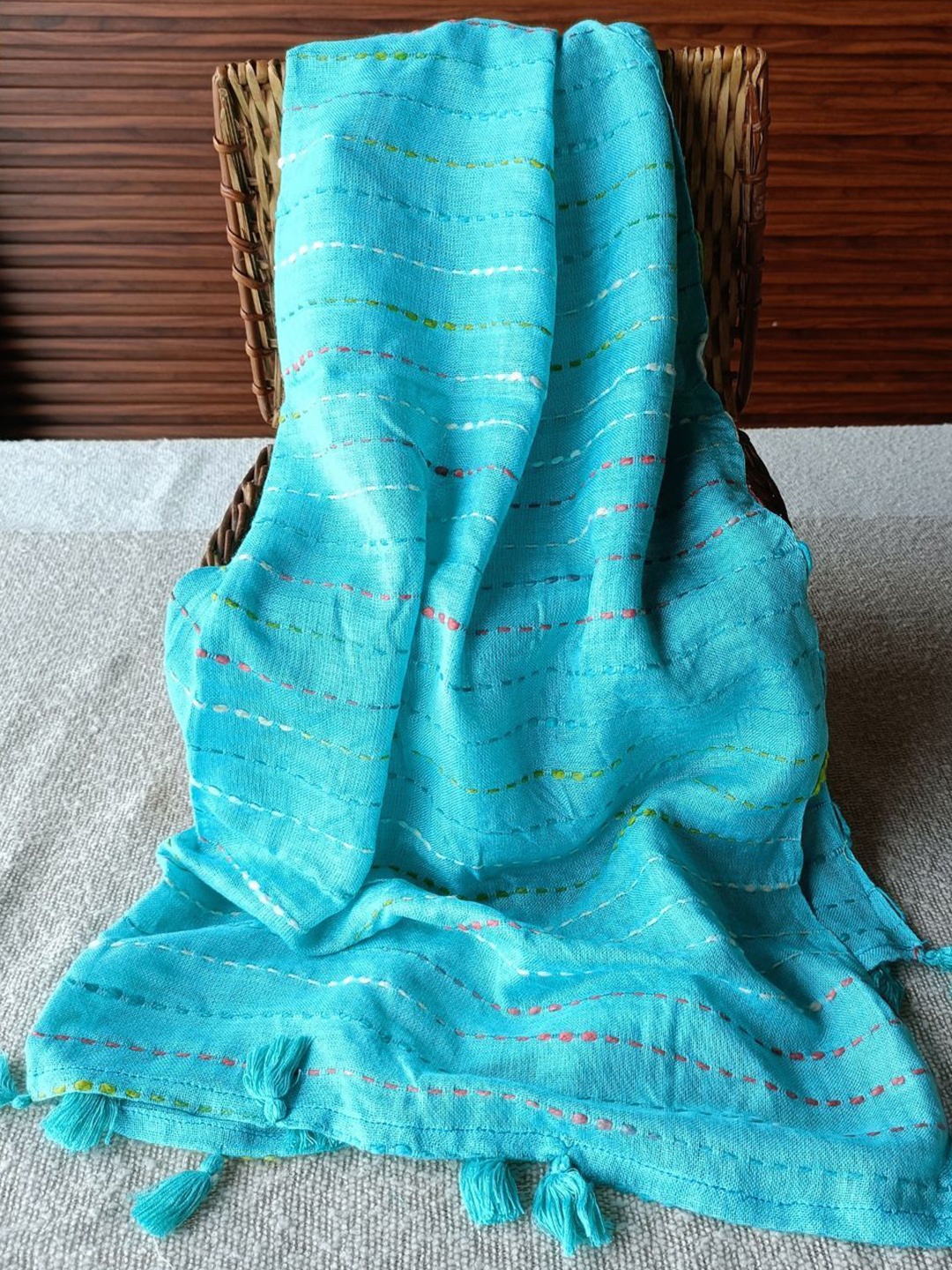 

Dupatta Bazaar Women Woven Design Stole, Turquoise blue