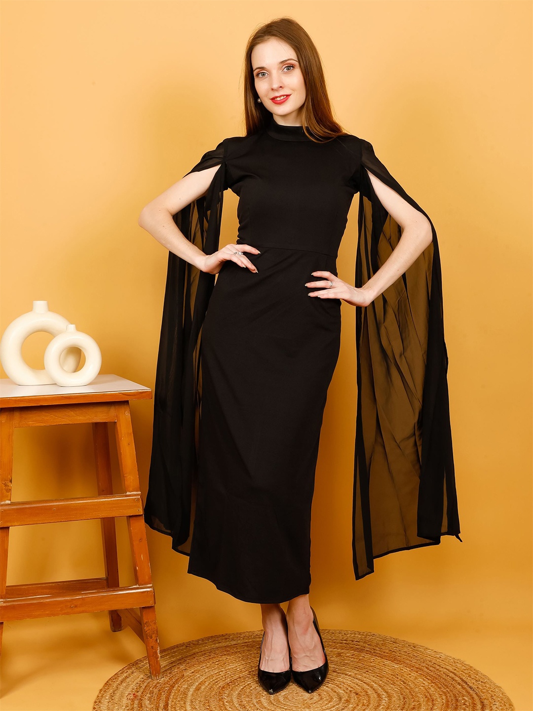 

MICHAEL KOVLIN Premium Party Wear Net Party Dress, Black