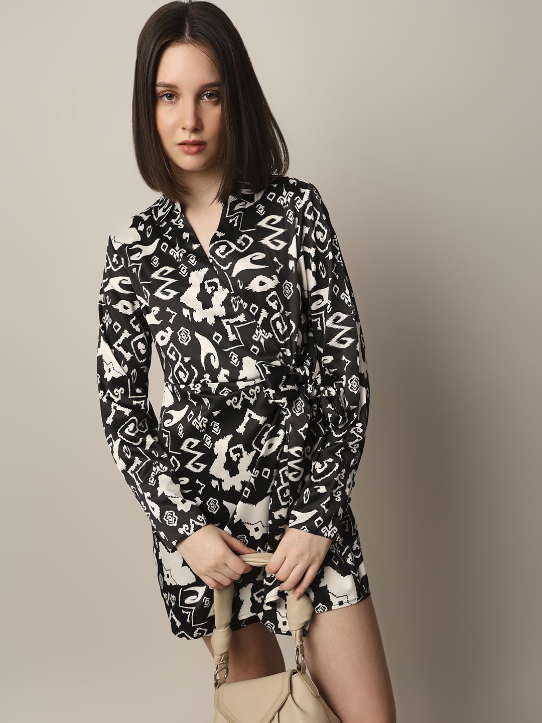 

ONLY Floral Print Satin Shirt Dress, Black