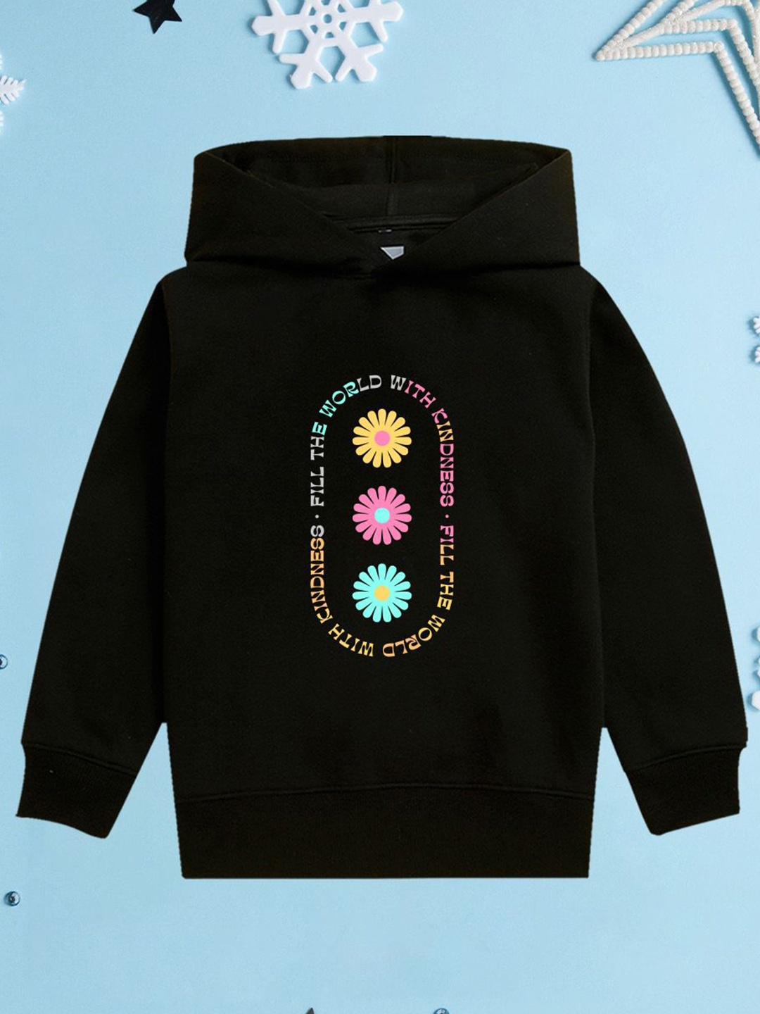 

NUSYL Girls Graphic Printed Hooded Sweatshirt, Black