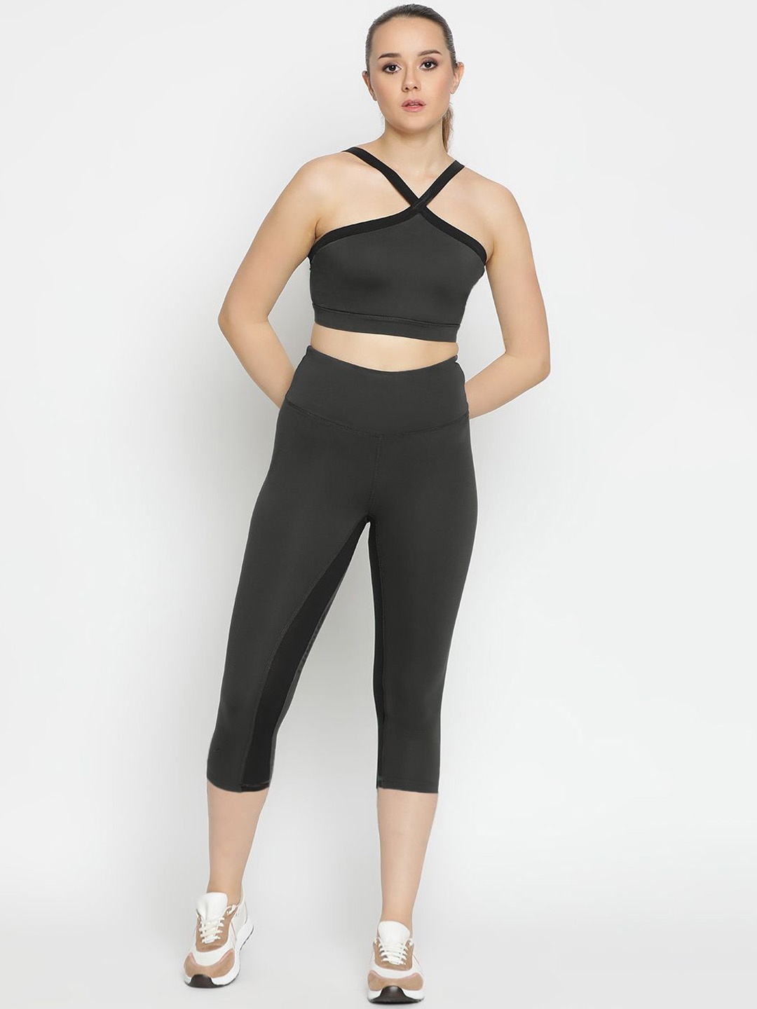 

Wearjukebox Halter Neck Top With Leggings, Charcoal