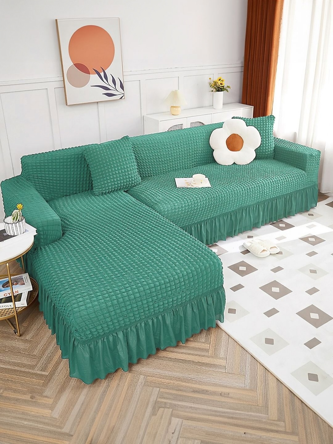 

Cortina Lime Green 2 Pieces Self Design 3-Seater Sofa Cover With Arms