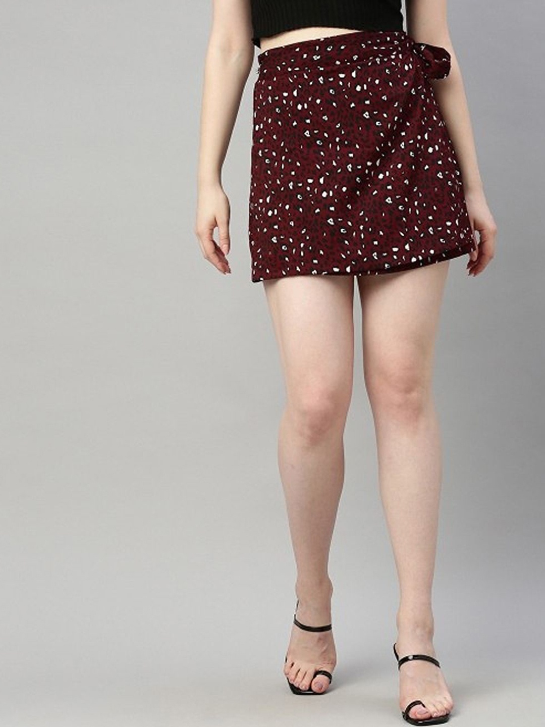 

Sera Printed Flared Mini Skirt, Burgundy