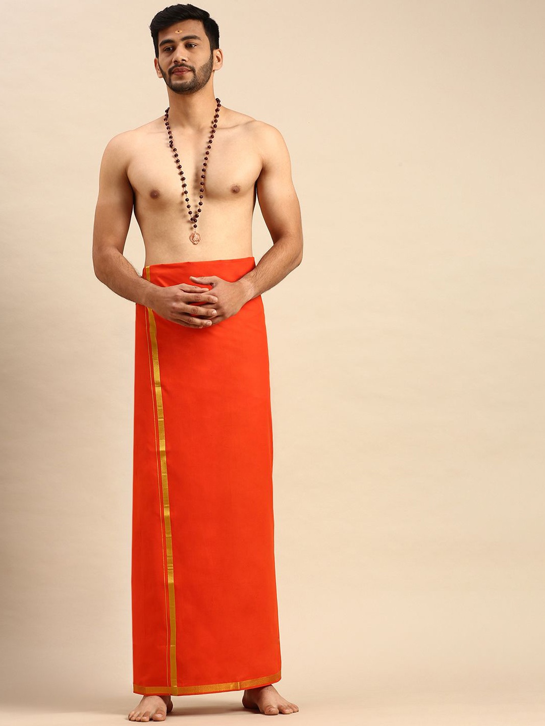 

Ramraj Men Zari Border Dhoti, Orange