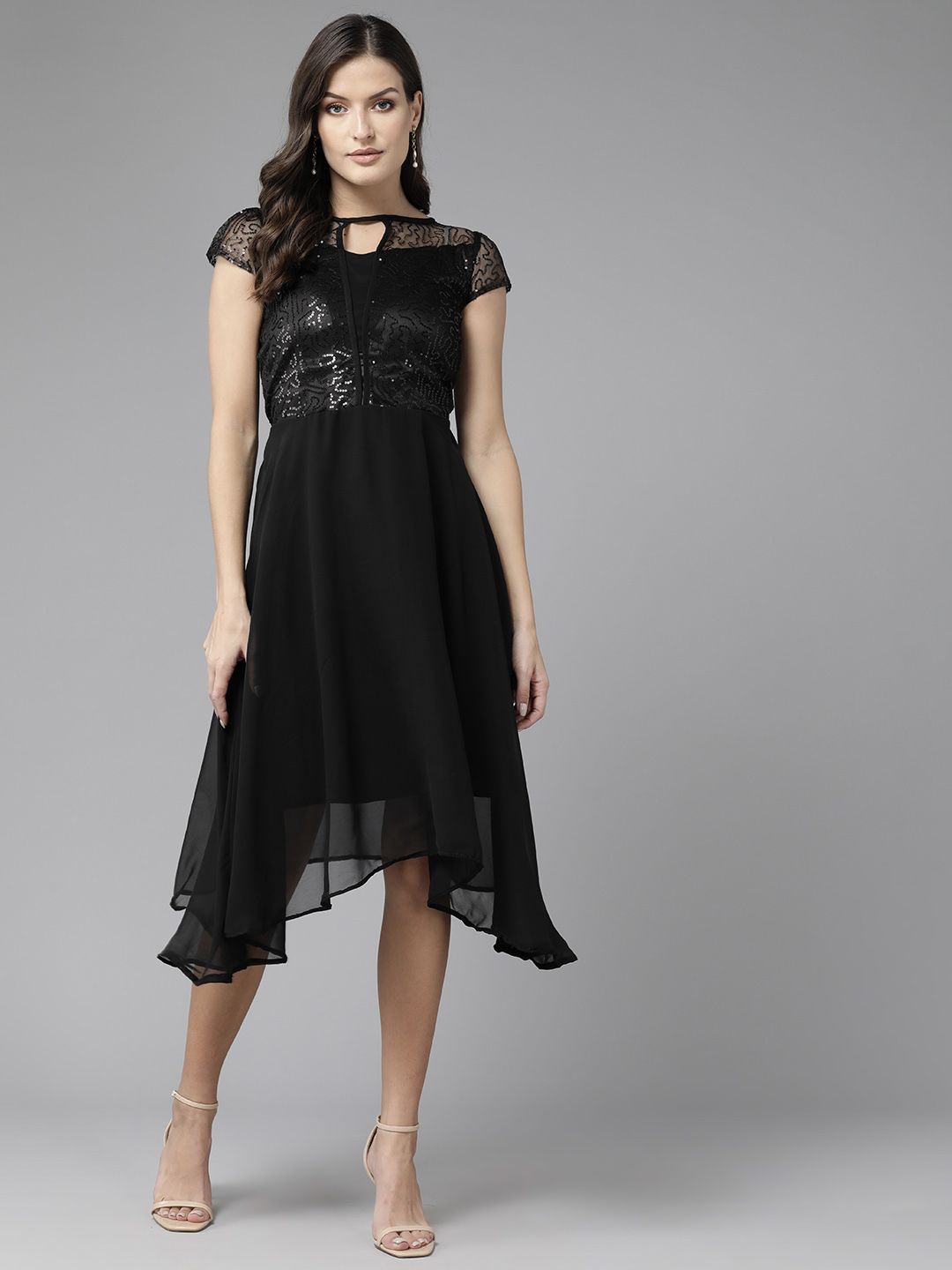 

BAESD Embellished A-Line Midi Dress, Black