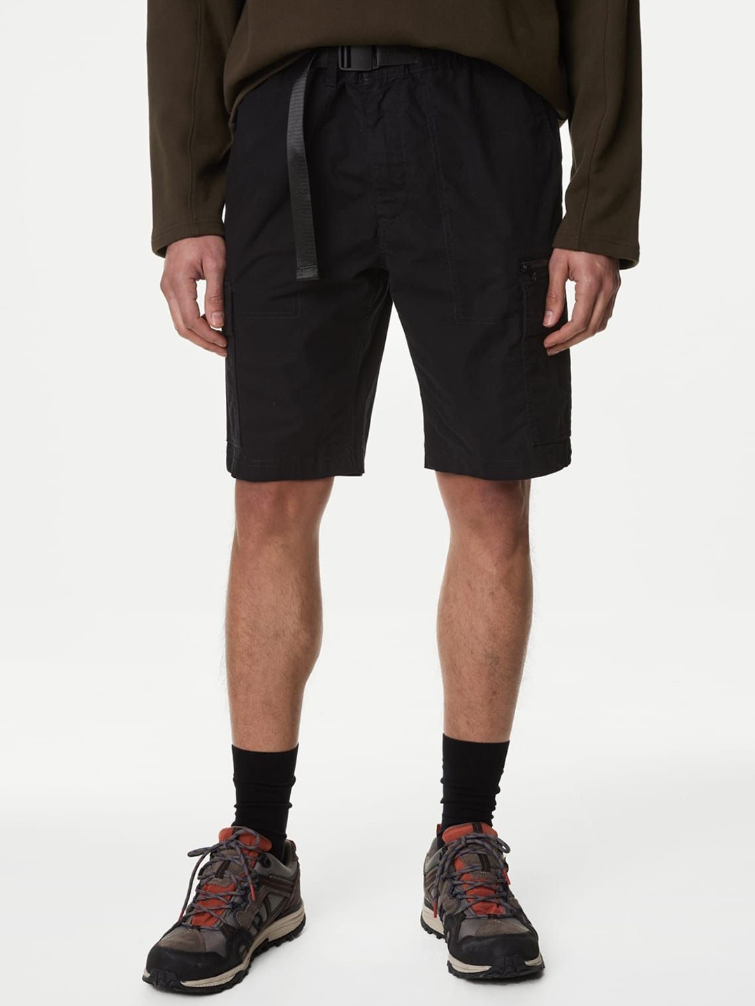 

Marks & Spencer Men Solid Regular Fit Cargo Shorts, Black