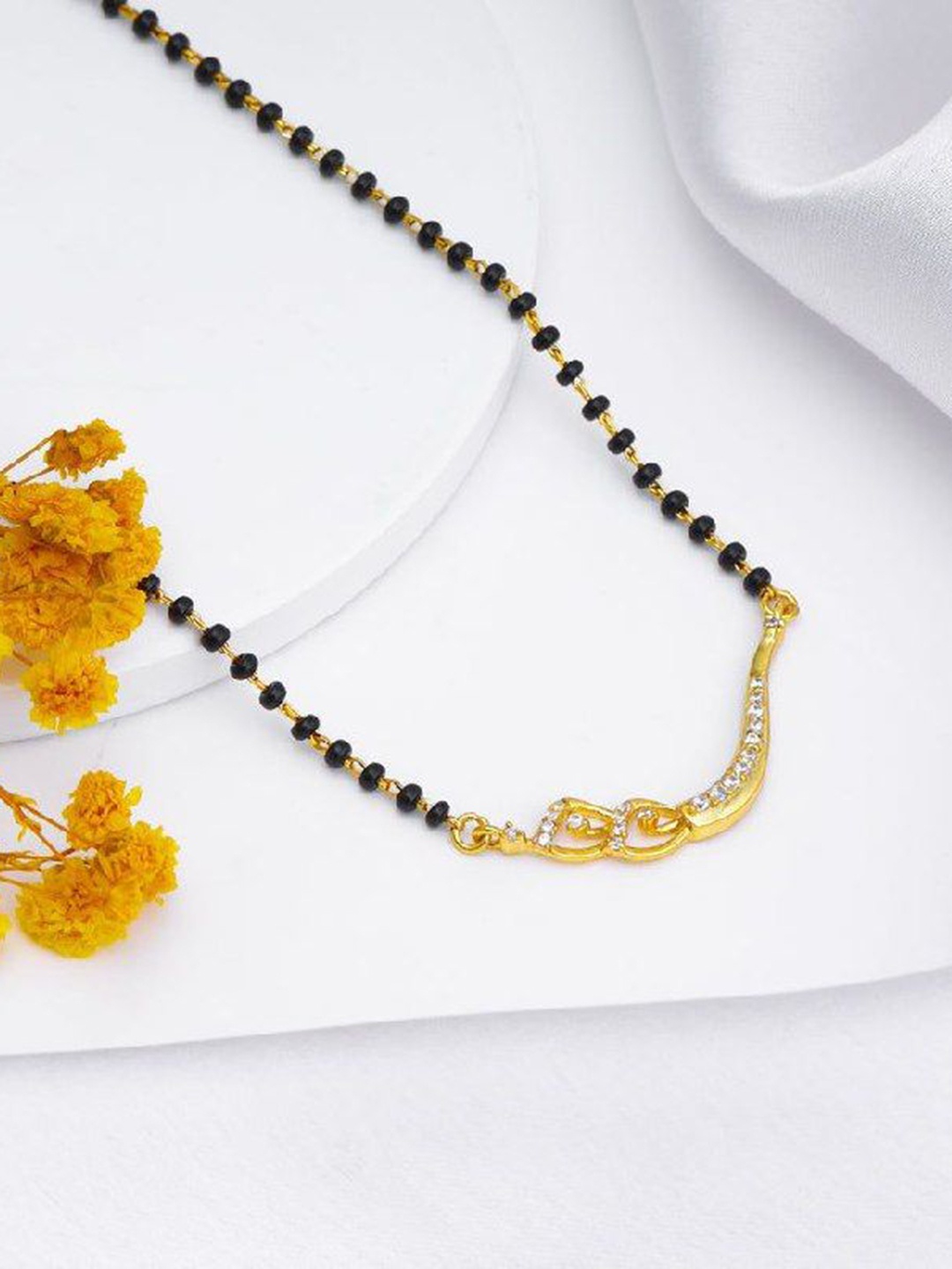 

HETPRIT Gold-Plated American Diamond Stone Studded and Beaded Mangalsutra