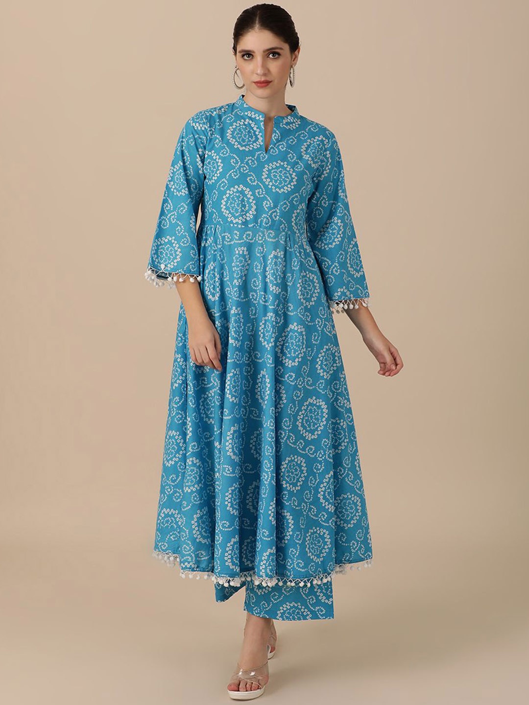 

all about you Women Floral Regular Pure Cotton Kurta with Palazzos, Navy blue