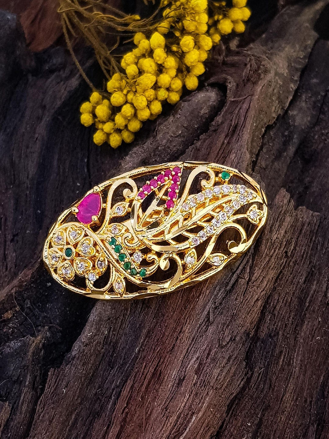 

GRIIHAM Gold Plated Stones Studded Saree Pin