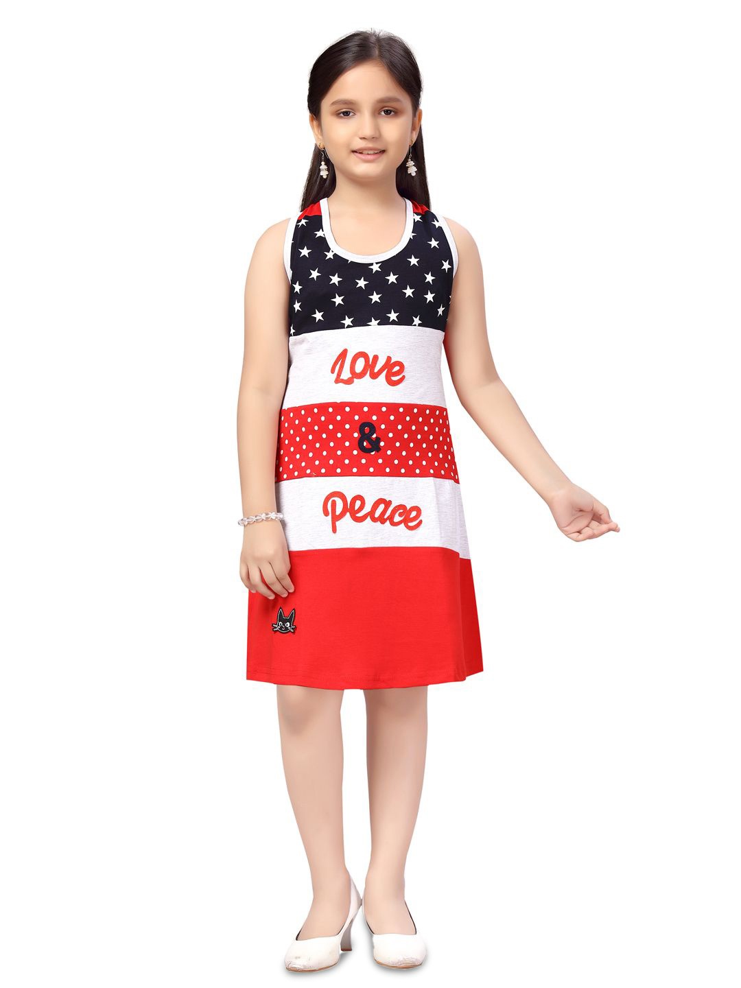 

BAESD Girls Colourblocked Printed A-Line Dress, Red