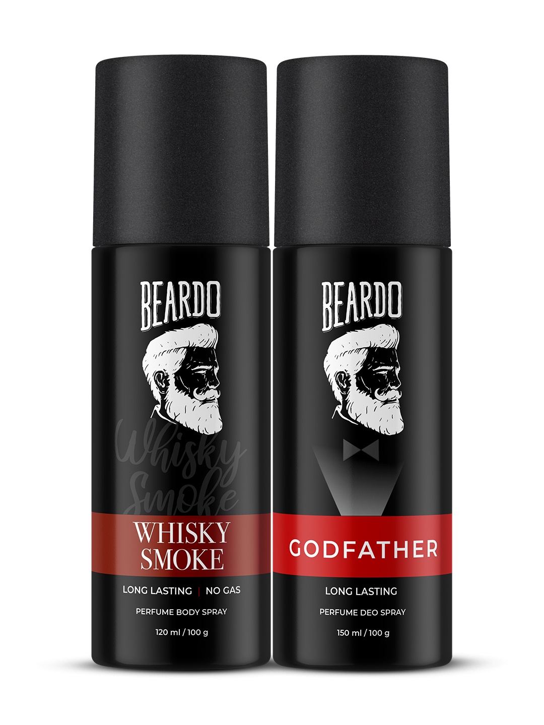 

BEARDO Men Set Of 2 Long-Lasting Deodorant - Whiskey Smoke 120ml & Godfather 150ml, Black