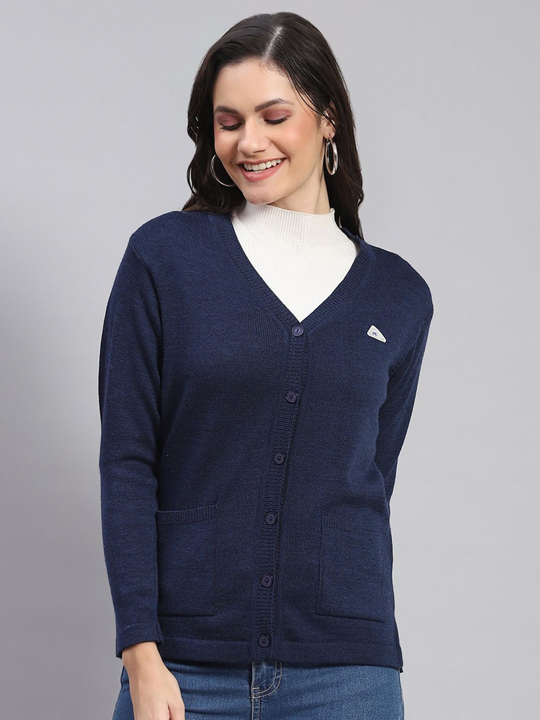 

Monte Carlo Women Woollen Cardigan, Navy blue