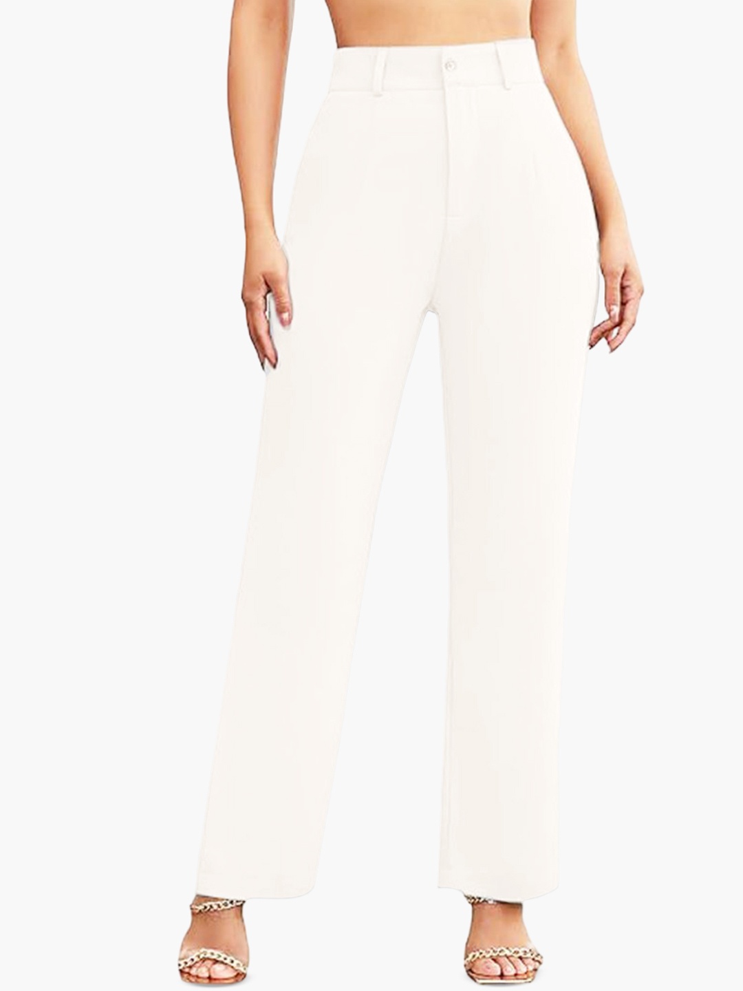 

BAESD Women Relaxed Straight Leg Straight Fit High-Rise Trousers, White