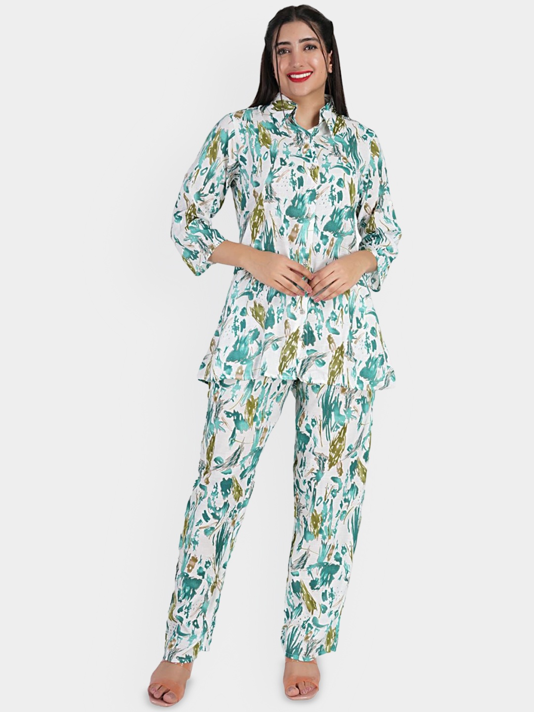 

BAESD Abstract Printed Shirt With Trousers, Green
